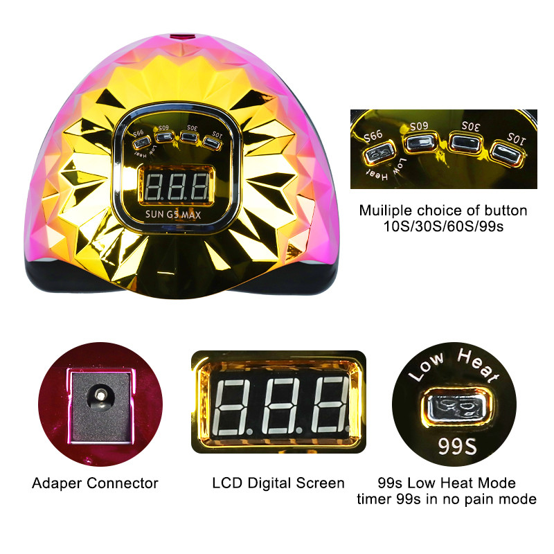 45 lempos karoliukai Lazerinis spalvotas nagų džiovintuvas turi 4 laikmačius Išmanieji jutikliai Spalvinga nagų lempa, skirta greitai džiūti geliniam nagų lako kietėjimui