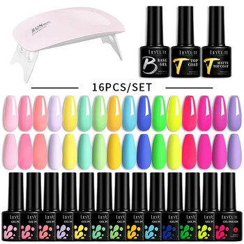 LILYCUTE 7ML Σετ βερνίκι νυχιών gel Glitter Nail Gel Kit με λάμπα UV 6W DIY Μανικιούρ Soak Off Base Matte Top Coat Nail Art Gel