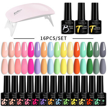 LILYCUTE 7ML Σετ βερνίκι νυχιών gel Glitter Nail Gel Kit με λάμπα UV 6W DIY Μανικιούρ Soak Off Base Matte Top Coat Nail Art Gel