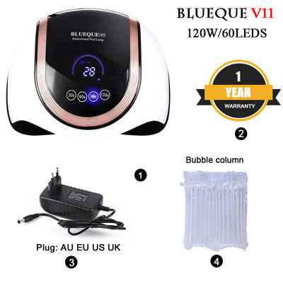 HOT 120W BLUEQUE körömszárító 60 DB/LEDS ultraibolya zselé polírozáshoz 30/60/90/120s időzítős automatikus indukciós manikűr eszköz