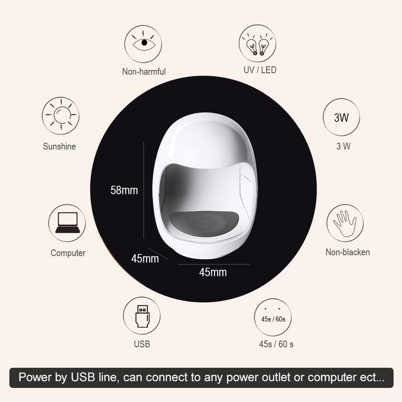 Körömszárító MINI 3W USB UV LED lámpa Körömdíszítő manikűr Eszközök Tojásforma Design Időzítő Szárító Kezelőfény Gél Lakkhoz