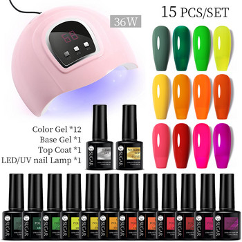 UR SUGAR 15Pcs 9Pcs Glitter Nail Gel Polish Σετ με 36W Κιτ στεγνωτηρίου με λάμπα νυχιών με Bose Gel And Top Coat Nail Art Varish Manicure