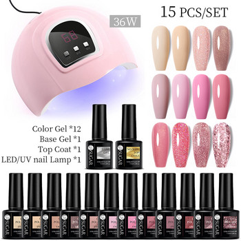 UR SUGAR 15Pcs 9Pcs Glitter Nail Gel Polish Σετ με 36W Κιτ στεγνωτηρίου με λάμπα νυχιών με Bose Gel And Top Coat Nail Art Varish Manicure