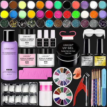 Nail Acrylic Powder 3D Nail Tips Εργαλεία σκάλισμα και υγρό μονομερές Nails Art Decoration for Manicure Set Crystal Nail Glitter Kit