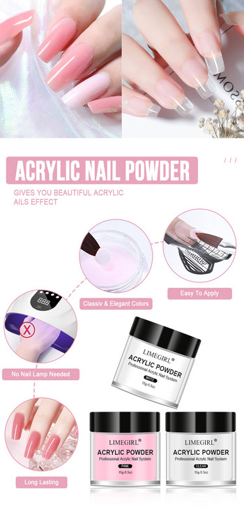 Nail Acrylic Powder 3D Nail Tips Εργαλεία σκάλισμα και υγρό μονομερές Nails Art Decoration for Manicure Set Crystal Nail Glitter Kit