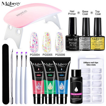 Mobray 15ml Extension Kit Glitter Clear Color Nail Art Σετ Crystal Fast Building UV Gel Polish Ακρυλικό Σετ εργαλείων νυχιών