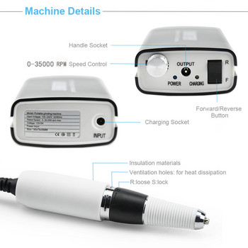 36W машина за пробиване на нокти 35000RPM Преносима акумулаторна машина за маникюр и педикюр Машина за маникюр за нокти за професионалисти