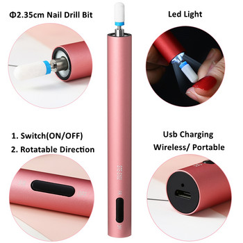 Ηλεκτρικό φορητό σετ μηχανής μανικιούρ Led Mini Nail Drill Pen Bits Cutter για Αφαίρεση Gel Βερνίκι Νυχιών Εργαλεία λείανσης πεντικιούρ