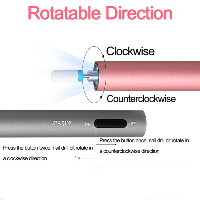 Ηλεκτρικό φορητό σετ μηχανής μανικιούρ Led Mini Nail Drill Pen Bits Cutter για Αφαίρεση Gel Βερνίκι Νυχιών Εργαλεία λείανσης πεντικιούρ