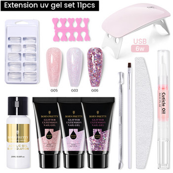 BORN PRETTY 30g Extension Gel Nail Kit with UV LED Nail Lamp Slip Solution Nail Strengthener for Manicure Starter Lot