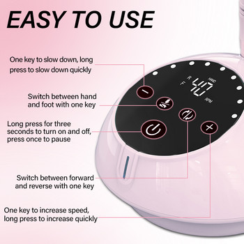 40000RPM Електрическа машина за бормашина за нокти LCD дисплей Сензорно управление Функция за пауза Акрилна машина за шлифоване на нокти за маникюр и педикюр