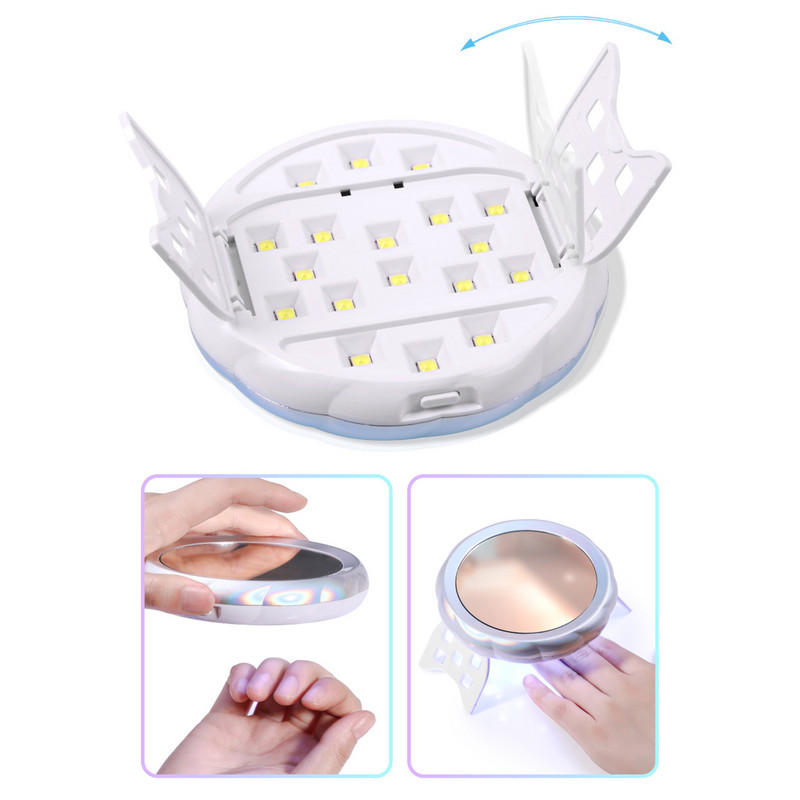 Maža nešiojama 54 W makiažo veidrodinė nagų lempa, dviguba šviesos šaltinio greitai džiūstanti ištraukiama atrama didelės raiškos veidrodis