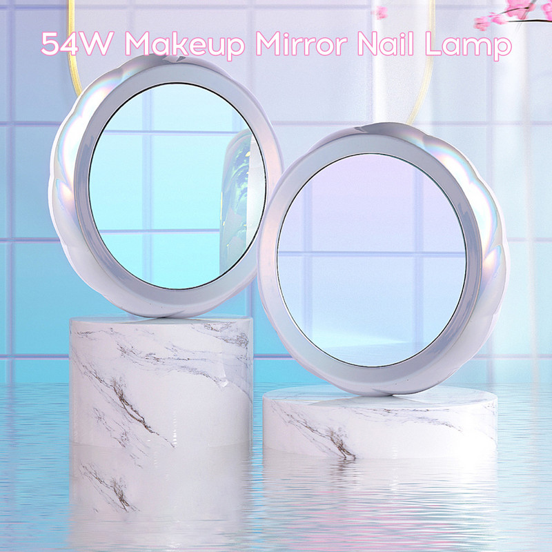 Maža nešiojama 54 W makiažo veidrodinė nagų lempa, dviguba šviesos šaltinio greitai džiūstanti ištraukiama atrama didelės raiškos veidrodis
