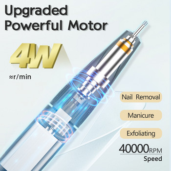 40000RPM машина за пробиване на нокти за фрезоване на гел лак за нокти Консумативи за нокти Професионален струг за нокти с режим на пауза на паметта Шлифовъчна машина за нокти