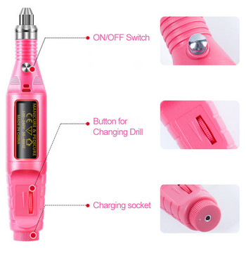 Faylisvow Electric Apparatus for Manicure Pedicure Μηχάνημα τρυπάνι νυχιών USB για αφαίρεση γέλης επιδερμίδας Nail Art Grinding Grinding Cutters