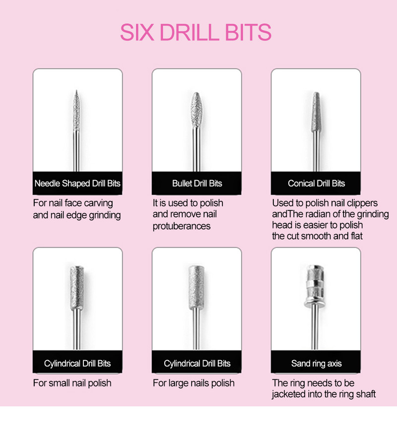 Faylisvow električni aparat za manikuru pedikuru USB bušilica za nokte Odstranjivač gela za nokte Glodala za brušenje noktiju