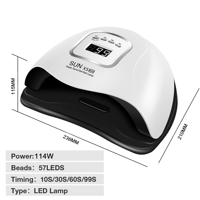 SUN X5 Max 114/72W LED lámpás körömszárító 57 db LED UV jéglámpa zselés szárító lámpához infravörös érzékelővel LCD kijelzős manikűr eszköz