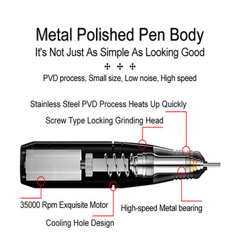 35000RPM електрическа бормашина за комплект за маникюр за нокти Професионален струг за нокти Фреза Фреза Инструмент за салон за нокти