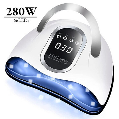 280 W UV LED lempa nagams Profesionali nagų džiovinimo lempa su automatiniu jutikliu 4 laikmačiu reguliuojama lempa kietinti gelinį laką