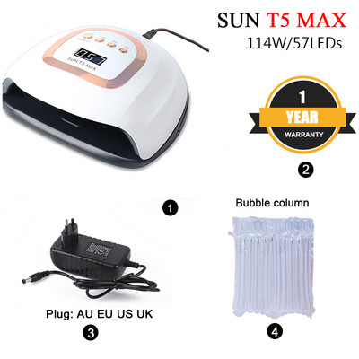 Új 114 W-os SUN T5 MAX UV manikűrgép 57/LED jéglámpa szárító gél olajhoz 10s/30s/60s/99s időzítő automatikus indukció