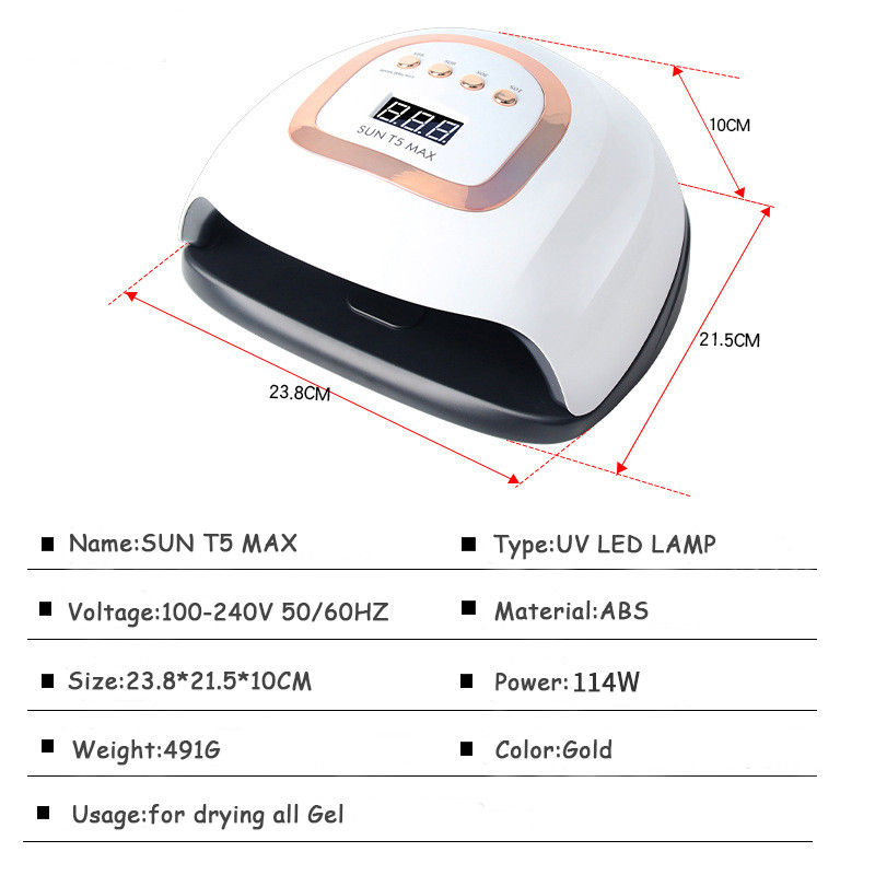 Új 114 W-os SUN T5 MAX UV manikűrgép 57/LED jéglámpa szárító gél olajhoz 10s/30s/60s/99s időzítő automatikus indukció