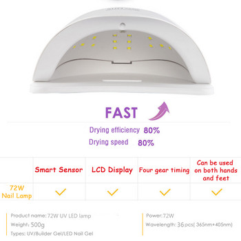 SUN X5 Plus Nail Dryer 72W UV LED Λάμπα νυχιών για ωρίμανση Βερνίκι UV Gel Βερνίκι νυχιών με αυτόματο αισθητήρα Εργαλείο τέχνης μανικιούρ πεντικιούρ