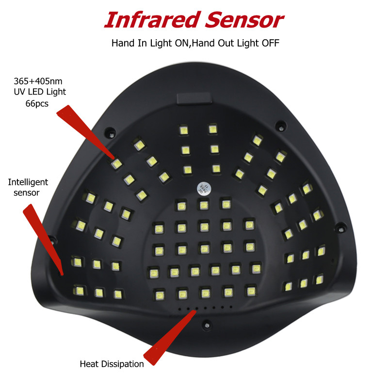 Lampă pentru unghii Lampă UV pentru manichiură 66 de bucăți LED Mașină pentru uscător de unghii pentru lac cu gel Lampă cu gheață Salon de unghii și uz casnic