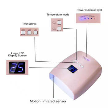 Νέα επαναφορτιζόμενη λάμπα νυχιών 66W με λαβή Gel Polish Dryer Lamps Manicure Wireless UV Light for Nails Cordless Nail UV LED Lamp