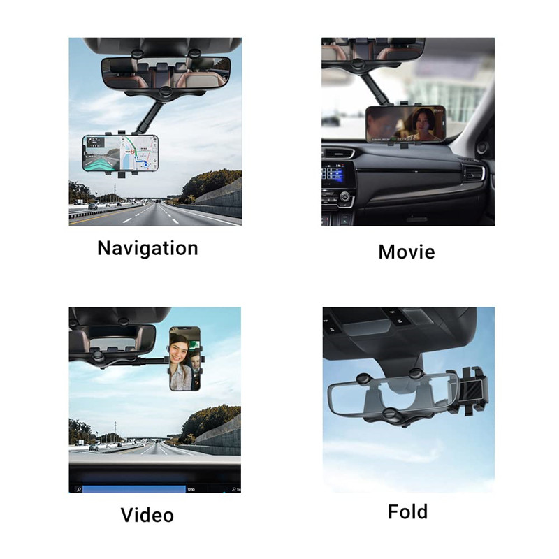 Suport de telefon pentru oglindă retrovizoare pentru mașină, 360°, pentru suport pentru telefon și GPS, suport rotativ, reglabil, telescopic