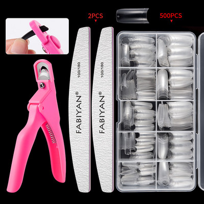 Set de instrumente pentru arta unghiilor, cu perii de unghii, stilou de cristal, 500 buc. Sfaturi pentru unghii, tăietor de unghii, foarfece, accesorii franțuzești pentru autocolante pentru unghii