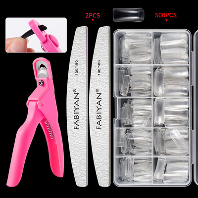Set de instrumente pentru arta unghiilor, cu perii de unghii, stilou de cristal, 500 buc. Sfaturi pentru unghii, tăietor de unghii, foarfece, accesorii franțuzești pentru autocolante pentru unghii