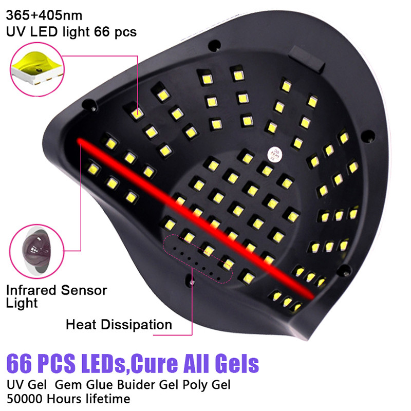 Körömszárító lámpa 66LED-s UV LED-es körömszárító az összes zselés körömlakk kikeményítéséhez. Körömlámpa manikűrhöz Smart Sensor Szalon eszközökkel