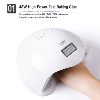 48W SUN5 Nail Lampara UV Λάμπα LED 24Leds Nail Dryer For All Gels Λάμπες πολυμερισμού βερνικιού 10s/30s/60s Smart Sensor Εργαλεία μανικιούρ