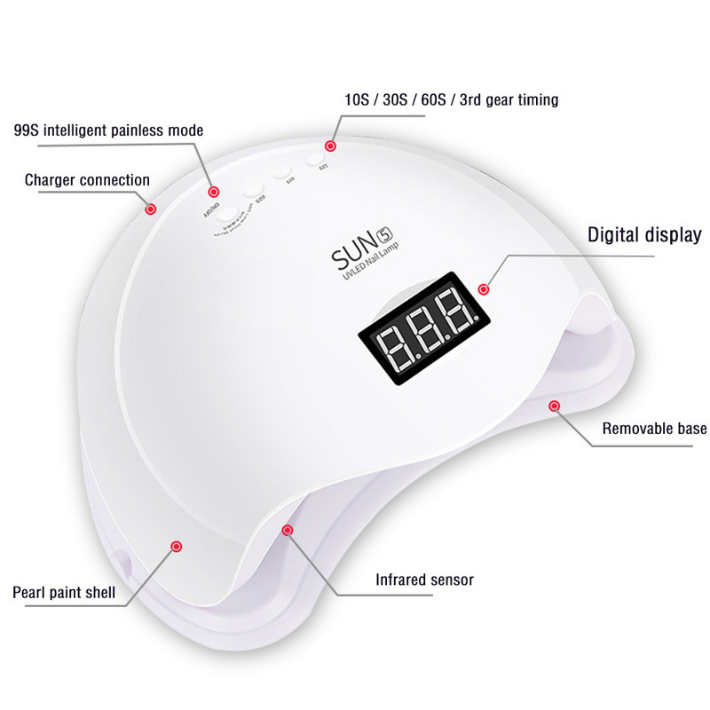 48W SUN5 Nail Lampara UV LED lámpa 24Leds körömszárító minden gélhez Lakk kötő lámpák 10s/30s/60s Smart Sensor Manikűr eszközök