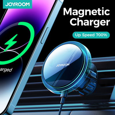 Joyroom magnetinis automobilinis telefono laikiklis belaidis įkroviklis skirtas iPhone 14 13 12 Pro Max greito įkrovimo automobilinio įkroviklio laikiklis su mėlyna šviesa