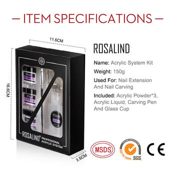 ROSALIND Dipping Acrylic Nail Kit Carve Crystal Powder Nail Gel For Nail Extension Builder Σετ Μανικιούρ Ακρυλικό Σετ εργαλείων σε πούδρα