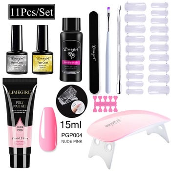 Limegirl Poly Nail Σετ Gel Nail Kit 15ml Crystal Building Clear Colors Gel με λάμπα Gel Βερνίκι νυχιών για προεκτάσεις νυχιών Σετ