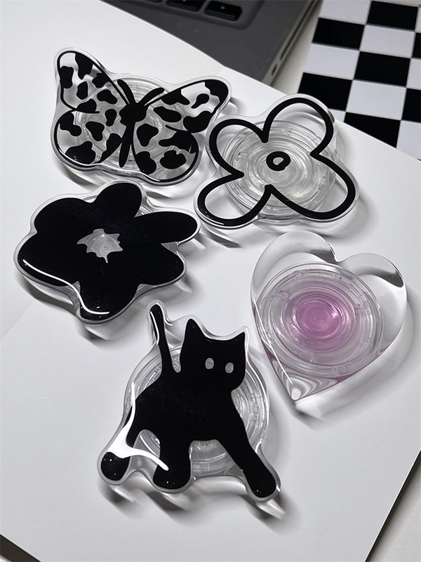 Drăguț cu flori de fluture negru, prindere pentru telefon Tok Griptok Korea Suport Inel pentru iPhone Accesorii Samsung Suport minunat pentru telefon