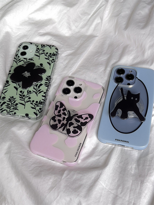 Drăguț cu flori de fluture negru, prindere pentru telefon Tok Griptok Korea Suport Inel pentru iPhone Accesorii Samsung Suport minunat pentru telefon