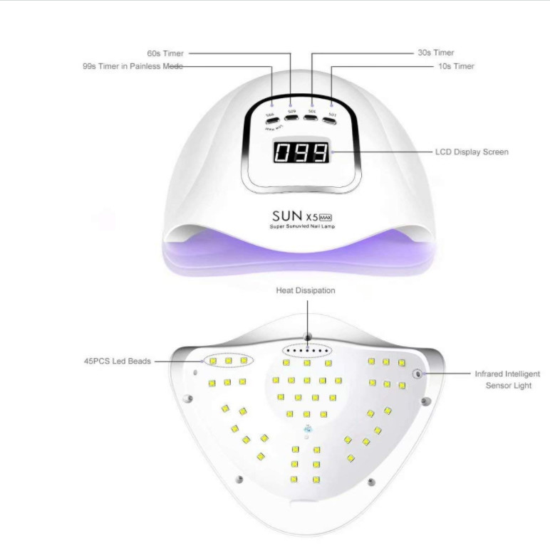 SUN X5 Max /SUN X5 PLUS UV LED-es körömlámpa érzékelővel, LCD kijelzővel Keményítő köröm géllakk manikűr eszköz 45 LED intelligens körömszárító