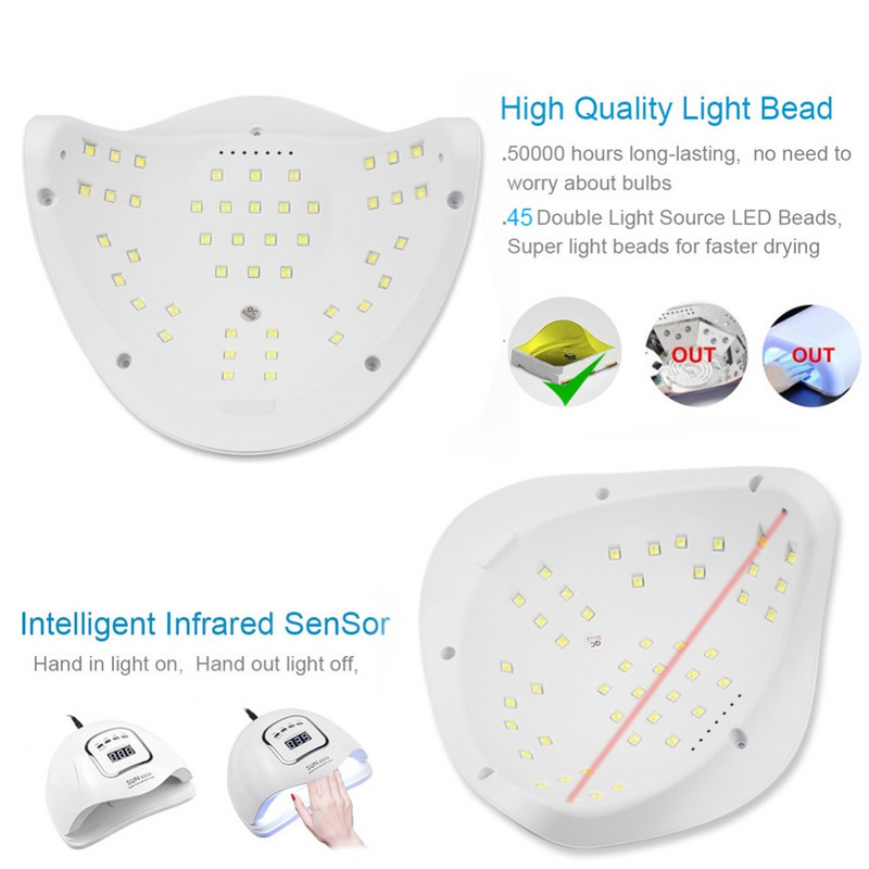 SUN X5 Max /SUN X5 PLUS UV LED-es körömlámpa érzékelővel, LCD kijelzővel Keményítő köröm géllakk manikűr eszköz 45 LED intelligens körömszárító