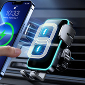 Joyroom 15W Dual Coil Držač za telefon u automobilu Automatski brzi bežični punjač Nosač za telefon u automobilu za iPhone sklopivi Galaxy