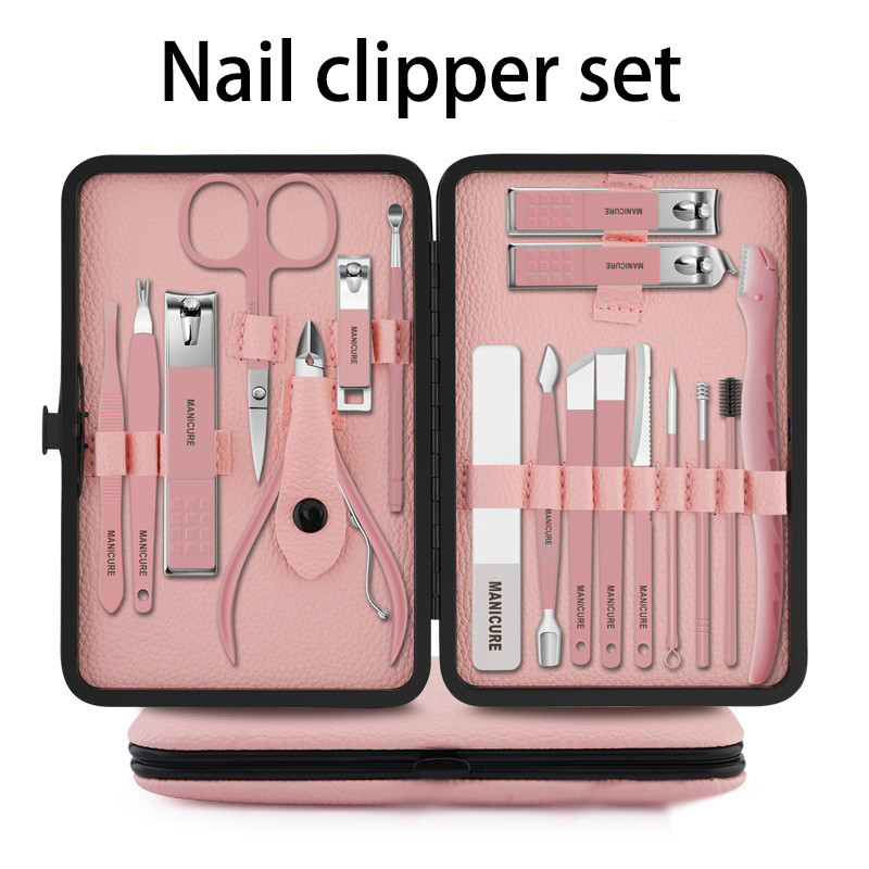18 viename manikiūro rinkinys nagų kirpimo mašinėlė su dėklu, pedikiūro priežiūros rinkinys, nagų žirklės