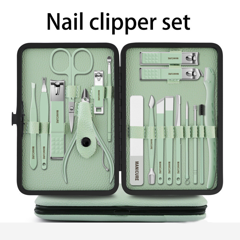 18 viename manikiūro rinkinys nagų kirpimo mašinėlė su dėklu, pedikiūro priežiūros rinkinys, nagų žirklės