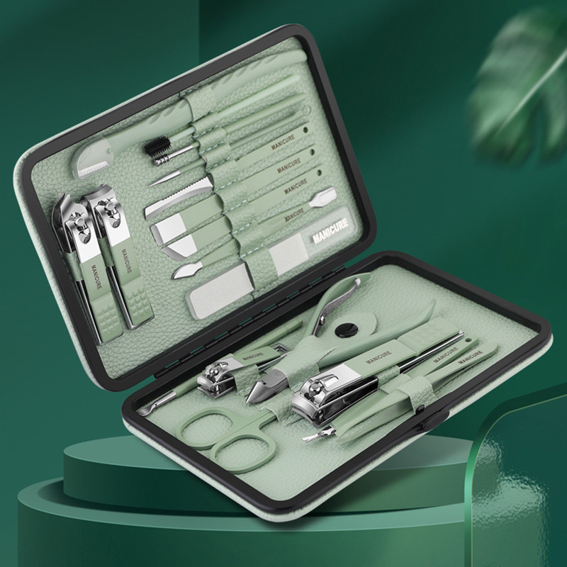18 viename manikiūro rinkinys nagų kirpimo mašinėlė su dėklu, pedikiūro priežiūros rinkinys, nagų žirklės