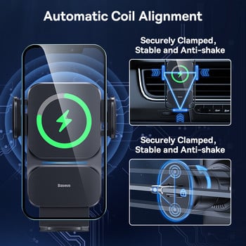 Baseus Automatic Alignment Car Phone Holder Безжично зарядно устройство за Samsung iPhone Xiaomi Phone Holder Автомобилен държач Държач за вентилационен отвор