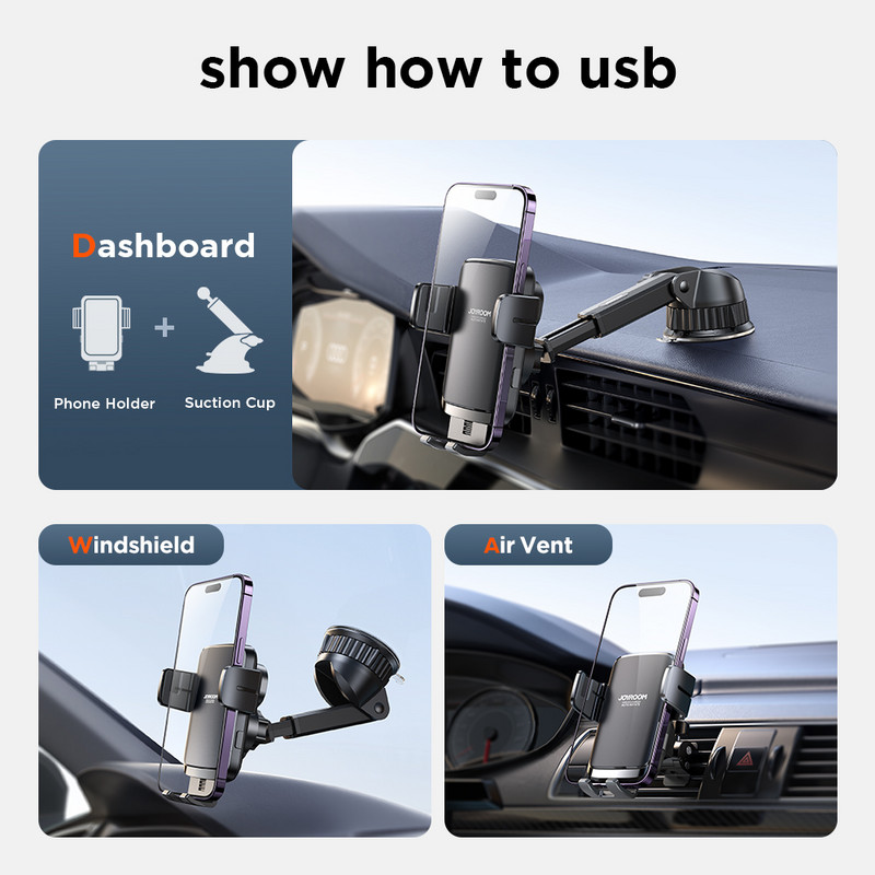 Joyroom 15W držač za auto telefon bežični punjač auto punjač stabilan rotirajući ventilacijski otvor nadzorna ploča držač telefona auto punjač podrška