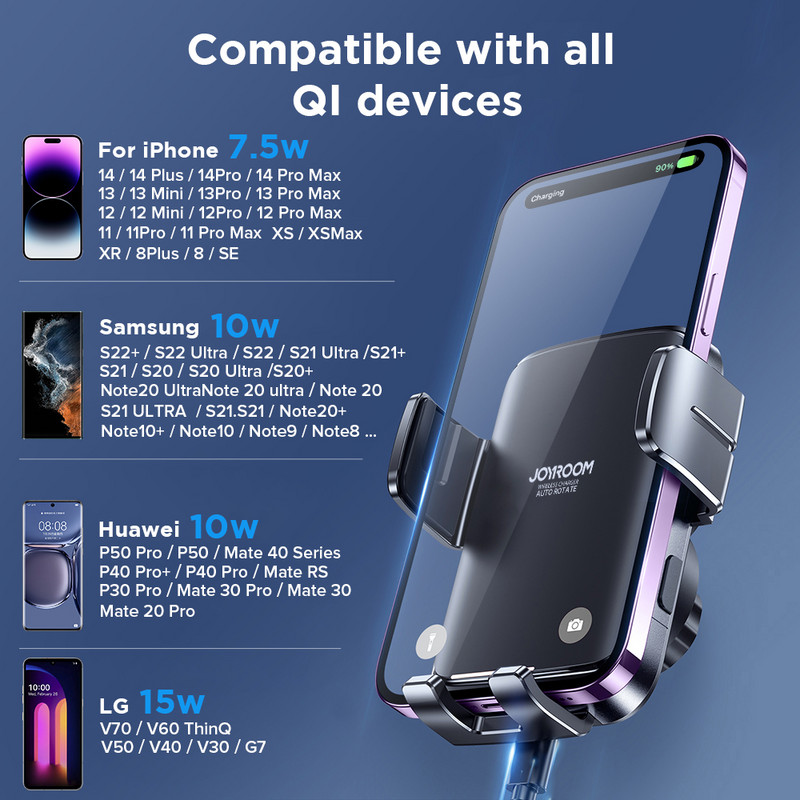Joyroom 15W držač za auto telefon bežični punjač auto punjač stabilan rotirajući ventilacijski otvor nadzorna ploča držač telefona auto punjač podrška