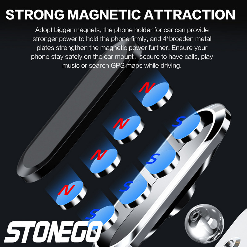 STONEGO Suport magnetic magnetic din metal Suport telefon auto rotativ 360 Suport din aliaj de zinc Magnet Suport auto Suport telefon mobil