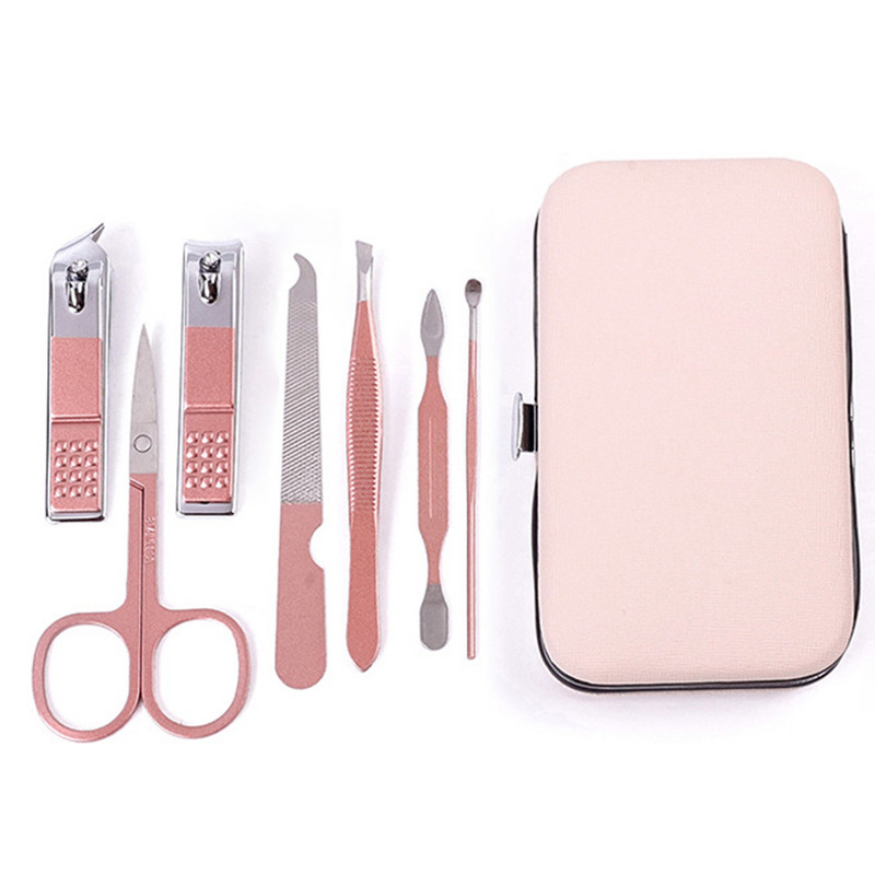 7 vnt./rinkinys Manikiūro nagų kirpimo mašinėlės pedikiūro rinkinys Nešiojamas kelionių higienos rinkinys nerūdijančio plieno nagų kirpimo įrankių rinkinys